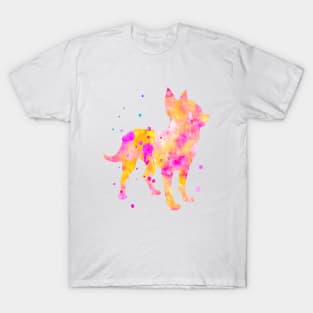 Chihuahua Watercolor Painting Yellow Pink Orange T-Shirt